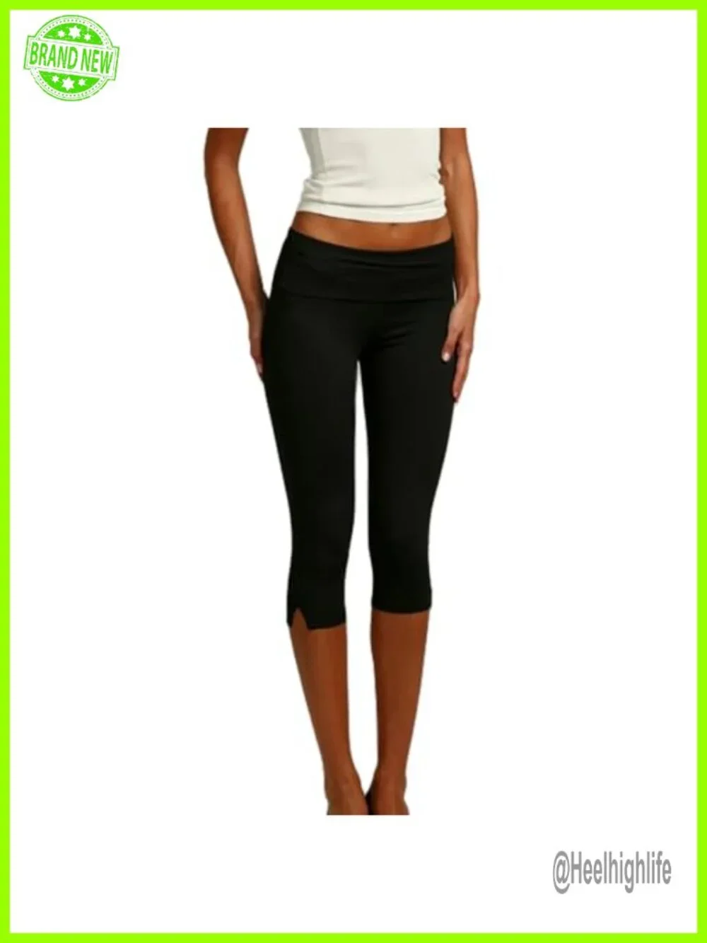 Y2K Capri Leggings High Waist Fold Over Side Slit Stretch Lounge Yoga